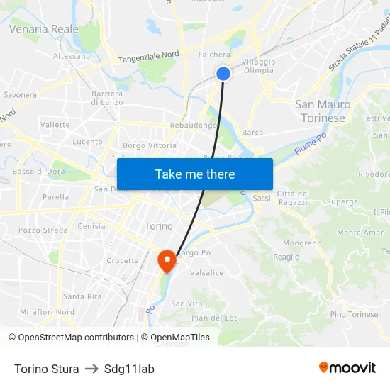 Turin Stura to Sdg11lab map