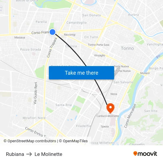 Rubiana to Le Molinette map