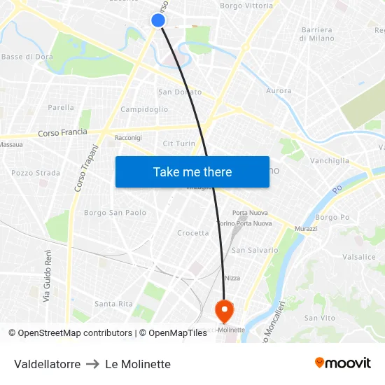 Valdellatorre to Le Molinette map