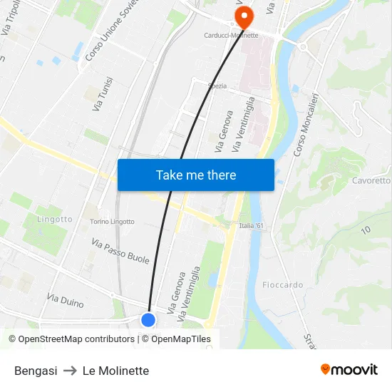 Bengasi to Le Molinette map