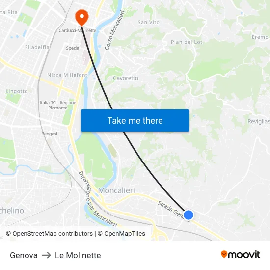 Genova to Le Molinette map