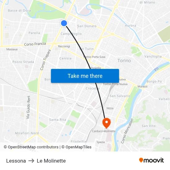 Lessona to Le Molinette map