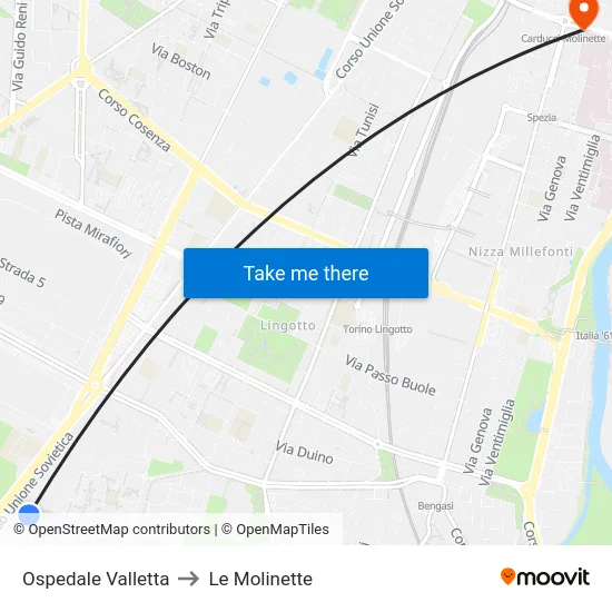 Valletta Hospital to Le Molinette map