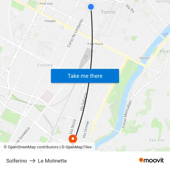Solferino to Le Molinette map