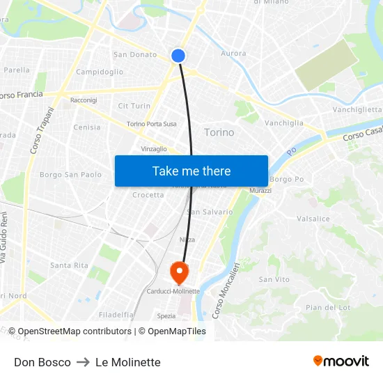 Don Bosco to Le Molinette map