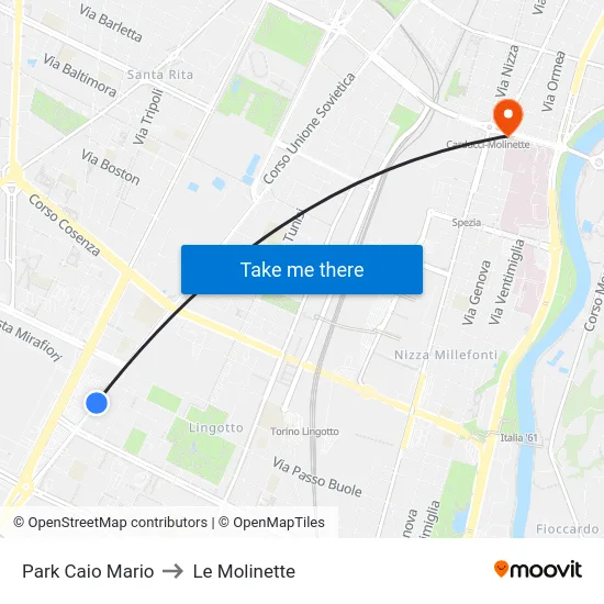 Park Caio Mario to Le Molinette map