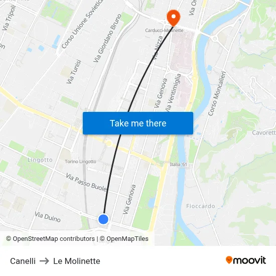 Canelli to Le Molinette map