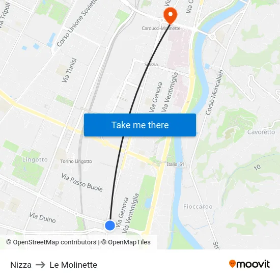 Nizza to Le Molinette map