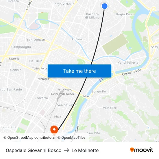 Ospedale Giovanni Bosco to Le Molinette map