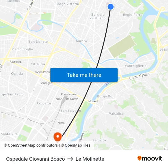 Giovanni Bosco Hospital to Le Molinette map