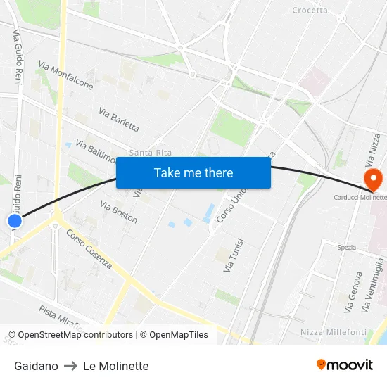 Gaidano to Le Molinette map