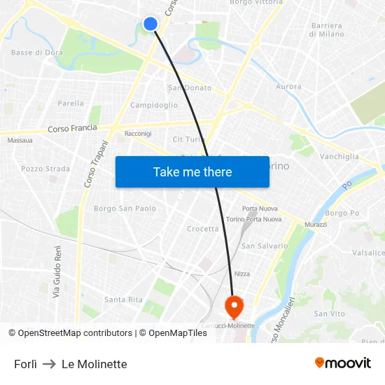 Forlì to Le Molinette map