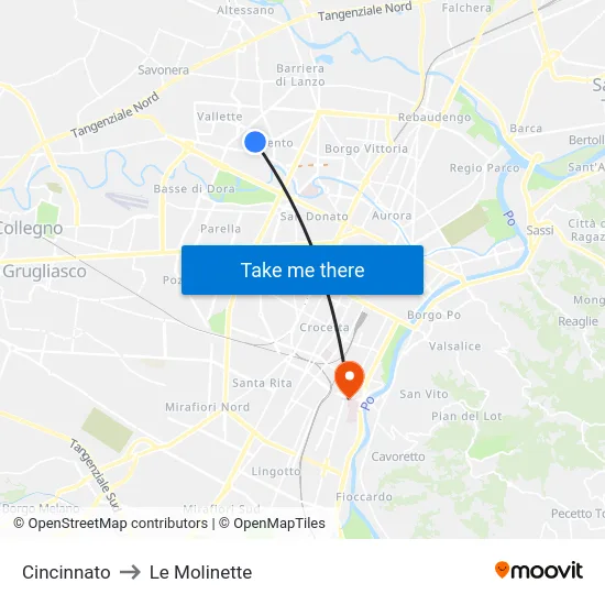 Cincinnato to Le Molinette map