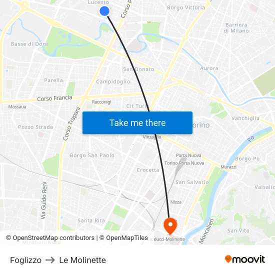 Foglizzo to Le Molinette map