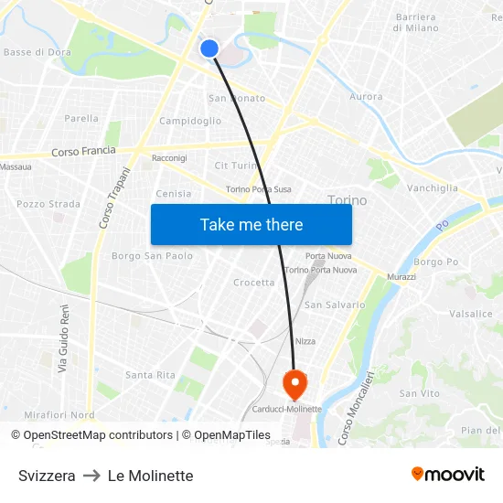 Svizzera to Le Molinette map