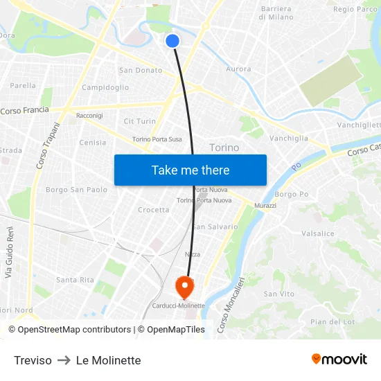 Treviso to Le Molinette map