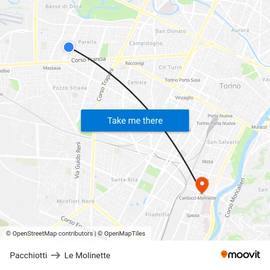 Pacchiotti to Le Molinette map
