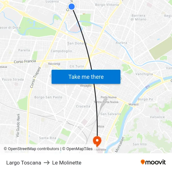 Largo Toscana to Le Molinette map