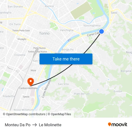 Monteu Da Po to Le Molinette map
