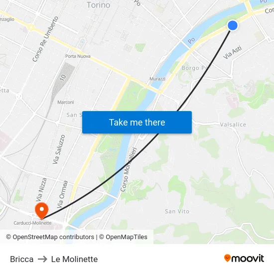 Bricca to Le Molinette map