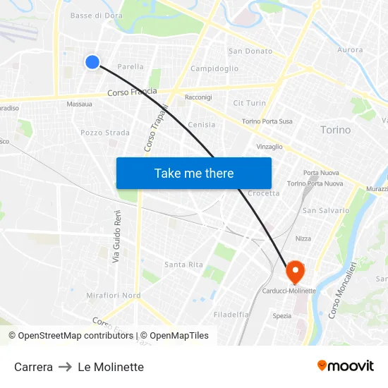 Carrera to Le Molinette map
