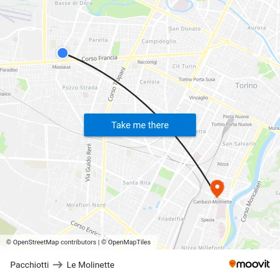 Pacchiotti to Le Molinette map