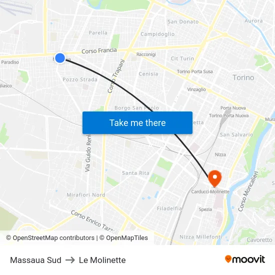 Massaua Sud to Le Molinette map