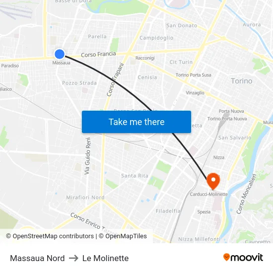 Massaua Nord to Le Molinette map
