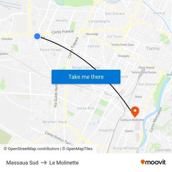 Massaua Sud to Le Molinette map