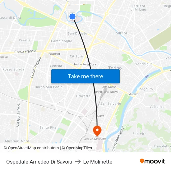 Ospedale Amedeo Di Savoia to Le Molinette map