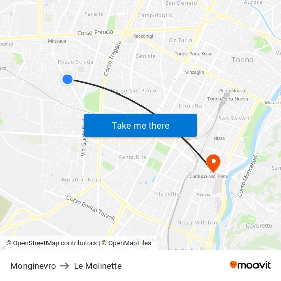 Monginevro to Le Molinette map