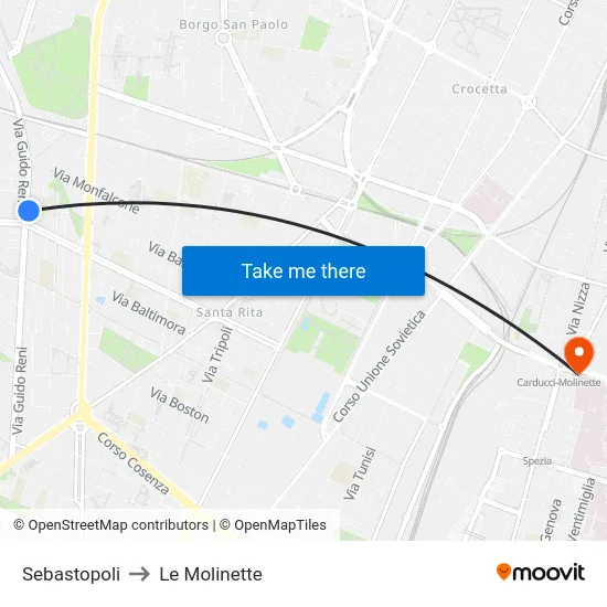 Sebastopoli to Le Molinette map
