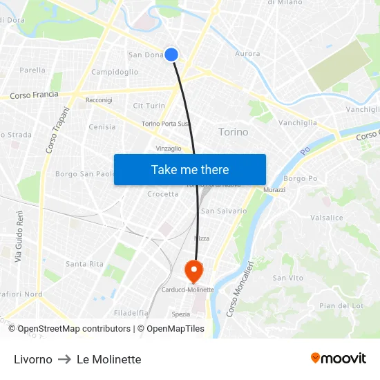 Livorno to Le Molinette map