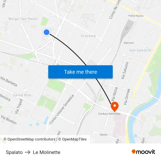 Spalato to Le Molinette map