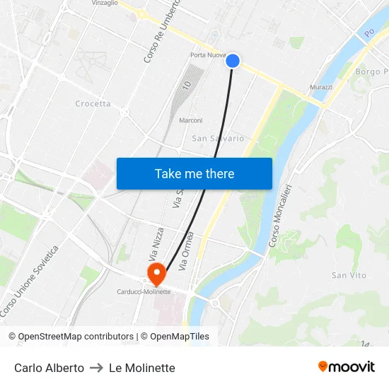 Carlo Alberto to Le Molinette map