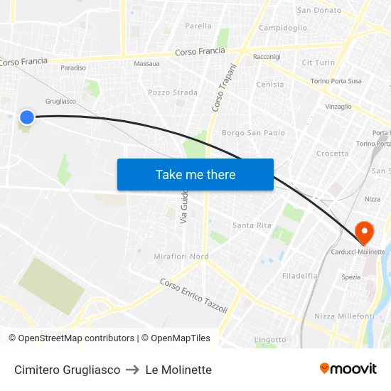 Grugliasco Cemetery to Le Molinette map