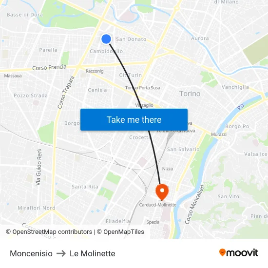 Moncenisio to Le Molinette map