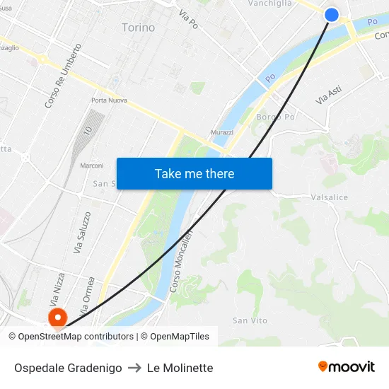 Ospedale Gradenigo to Le Molinette map