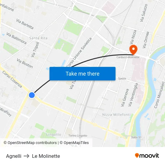 Agnelli to Le Molinette map