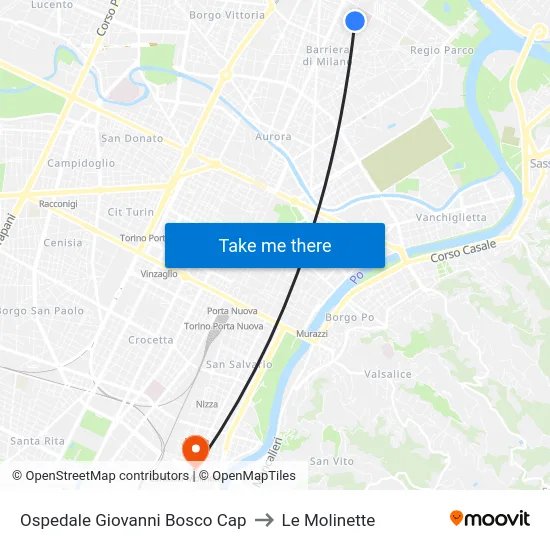 Ospedale Giovanni Bosco Cap to Le Molinette map