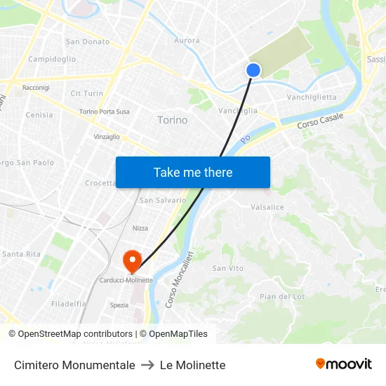 Cimitero Monumentale to Le Molinette map