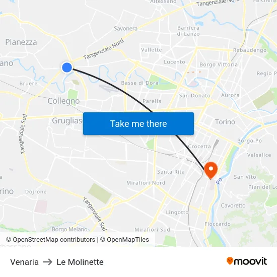 Venaria to Le Molinette map