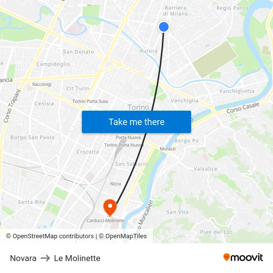 Novara to Le Molinette map