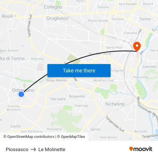 Piossasco to Le Molinette map