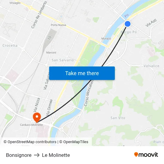 Bonsignore to Le Molinette map