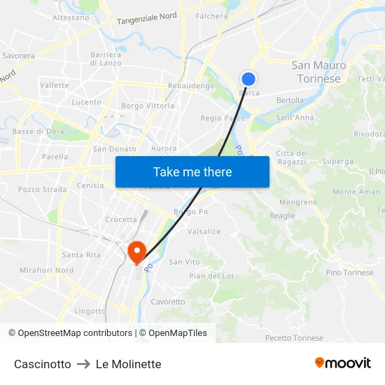 Cascinotto to Le Molinette map