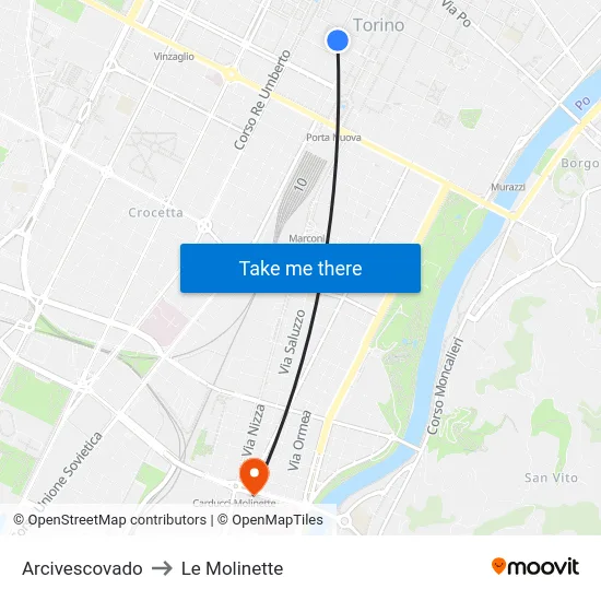 Archbishopric to Le Molinette map