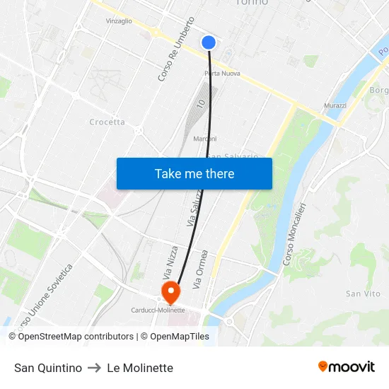 San Quintino to Le Molinette map