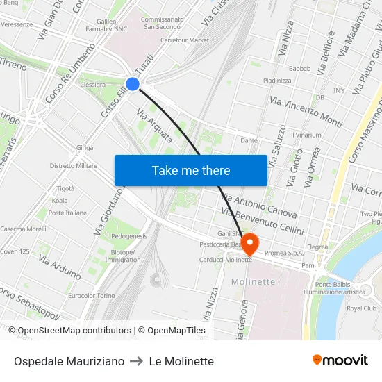 Ospedale Mauriziano to Le Molinette map