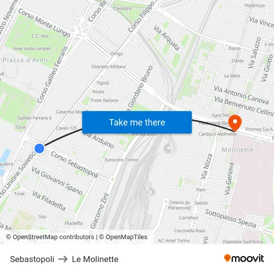 Sebastopoli to Le Molinette map